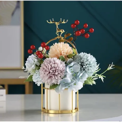 Giỏ Cắm Hoa Gốm Sứ Hình Hươu Vàng - Trang Trí Nhà Cửa Sang Trọng Kèm Hoa, Quà Tặng Độc Đáo