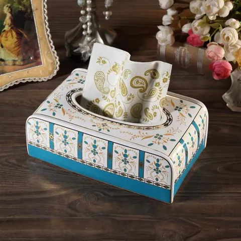 Hộp Đựng Giấy Ăn Họa Tiết Thổ Cẩm Bằng Sứ Cao Cấp - Trang Trí Sang Trọng Cho Phòng Khách Và Bàn Ăn