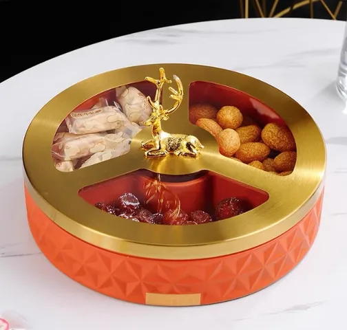 Khay đựng bánh mứt kẹo cao cấp hình hươu hiện đại - 4 ngăn thời trang, trang trí nhà ngày Tết, bảo quản đồ ngọt sạch sẽ