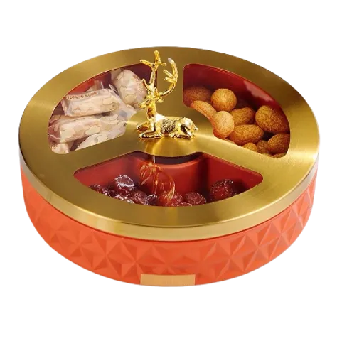 Khay đựng bánh mứt kẹo cao cấp hình hươu hiện đại - 4 ngăn thời trang, trang trí nhà ngày Tết, bảo quản đồ ngọt sạch sẽ