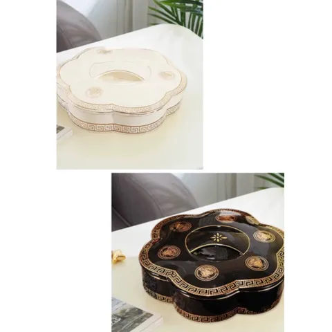 Khay Đựng Bánh Kẹo Gốm Sứ Họa Tiết Hoa Văn Sang Trọng Có Nắp - Thích Hợp Bày Bánh Mứt Tết Và Trang Trí Không Gian Nhà Ở