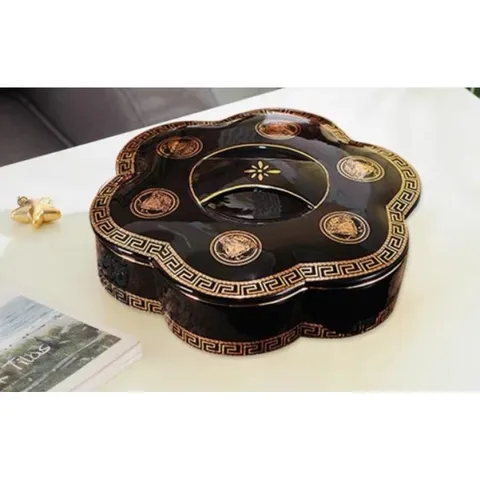 Khay Đựng Bánh Kẹo Gốm Sứ Họa Tiết Hoa Văn Sang Trọng Có Nắp - Thích Hợp Bày Bánh Mứt Tết Và Trang Trí Không Gian Nhà Ở