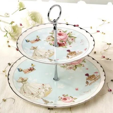 Khay Gốm Sứ 2 Tầng Đựng Bánh Kẹo Sang Trọng Họa Tiết Nhã Nhặn - Thiết Kế Độc Đáo Cho Tiệc Sinh Nhật, Lễ Tết