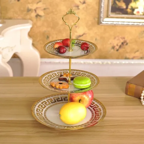 Khay Gốm Sứ Đựng Bánh Kẹo Hoa Quả 3 Tầng Sang Trọng - Thiết Kế Độc Đáo, Chất Liệu Cao Cấp, Trang Trí Nội Thất Xinh Đẹp