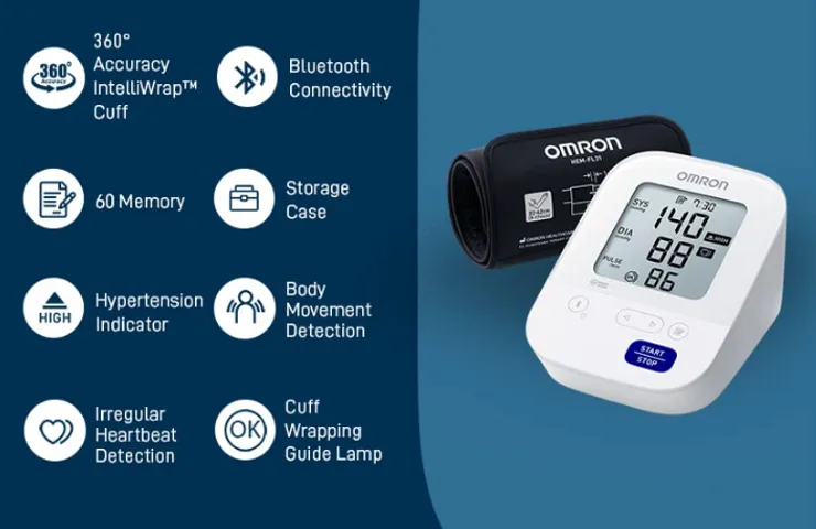 Máy đo huyết áp tự động Omron HEM-7156T - Kết nối Bluetooth, chính xác 360 độ, theo dõi sức khỏe tại nhà dễ dàng