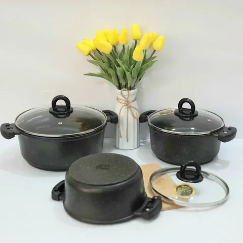 Nồi từ vân đá chống dính Bennix Terra - Nhôm đúc cao cấp, dễ vệ sinh, nhiều size, phù hợp cho mọi loại bếp, an toàn sức khỏe.