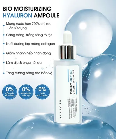 Serum HA Usolab Bio Moisturizing Hyaluron Ampoule 50ml - Dưỡng Da Căng Bóng, Đàn Hồi, Tươi Trẻ, An Toàn Cho Da Nhạy Cảm