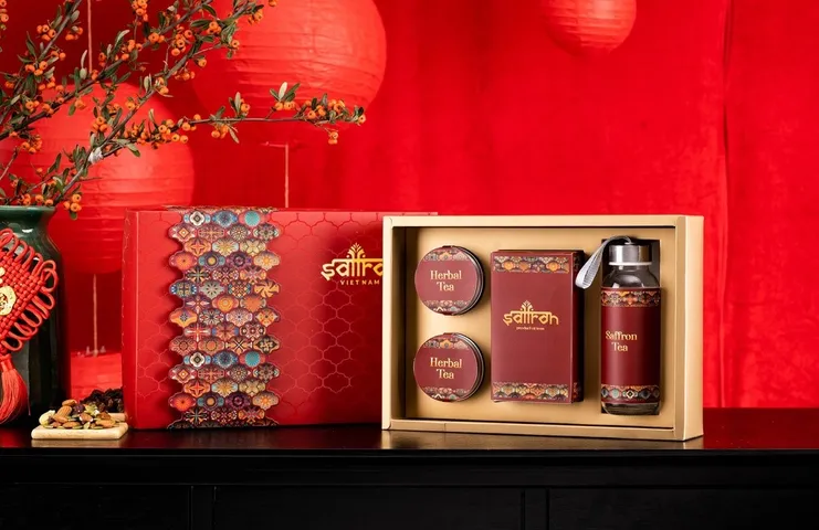 Set quà Tết Saffron Jahan 0.5g và trà hoa nhài, cúc - Quà tặng sức khỏe cho người thân, bạn bè, đối tác