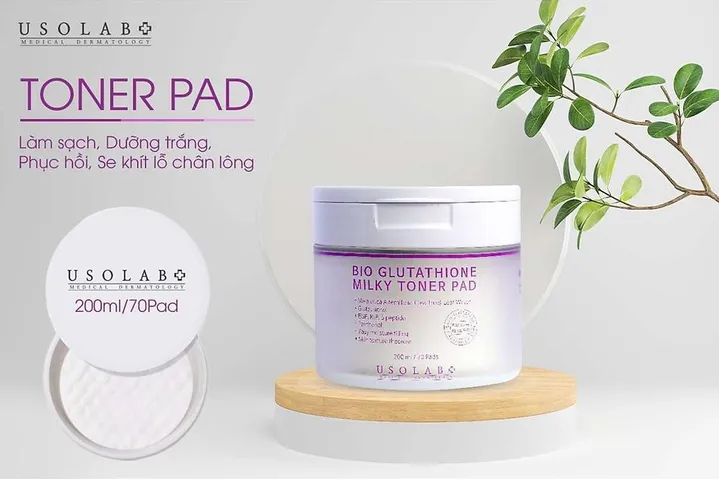 Toner Pad Usolab Bio Glutathione Milky - Hỗ trợ thu nhỏ lỗ chân lông, làm sạch và dưỡng ẩm da hiệu quả, 4 trong 1 70 miếng