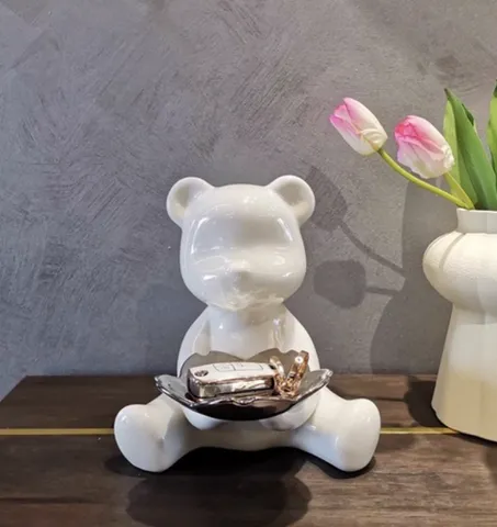 Tượng Gấu Bê Khay Đựng Đồ Ngồi Đáng Yêu - Trang Trí Nhà Cửa Bằng Gốm Sứ, Quà Tặng Ý Nghĩa Cho Người Thân