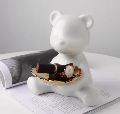 Tượng Gấu Bê Khay Đựng Đồ Ngồi Đáng Yêu - Trang Trí Nhà Cửa Bằng Gốm Sứ, Quà Tặng Ý Nghĩa Cho Người Thân