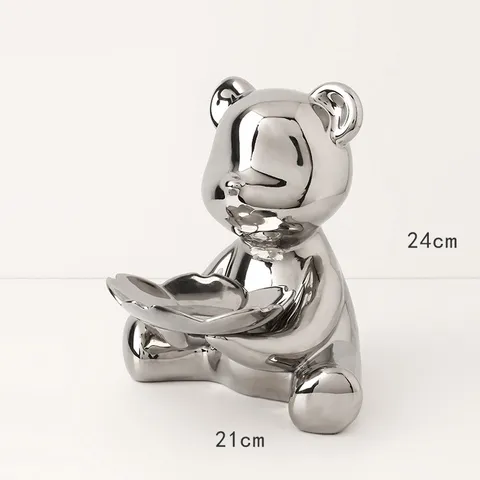 Tượng Gấu Bê Khay Đựng Đồ Ngồi Đáng Yêu - Trang Trí Nhà Cửa Bằng Gốm Sứ, Quà Tặng Ý Nghĩa Cho Người Thân