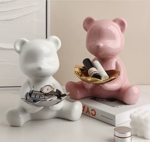 Tượng Gấu Bê Khay Đựng Đồ Ngồi Đáng Yêu - Trang Trí Nhà Cửa Bằng Gốm Sứ, Quà Tặng Ý Nghĩa Cho Người Thân