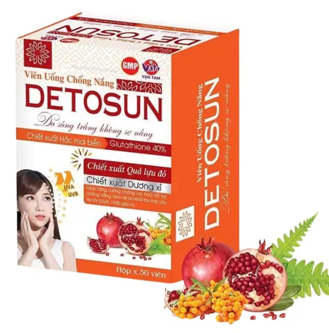 Viên Uống Chống Nắng Detosun Chiết Xuất Lựu Đỏ - Bảo Vệ Da Tối Ưu, Hỗ Trợ Chống Oxy Hóa, Làn Da Sáng Khỏe - Hộp 30 Viên