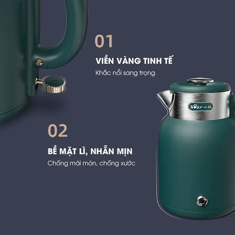 Ấm Siêu Tốc Bear ZDH-C15C1 1.5L - Thiết Kế Hiện Đại, Công Nghệ Nhiệt Strix, Nấu Nước Nhanh Chóng, An Toàn, Tiện Lợi Tại Nhà