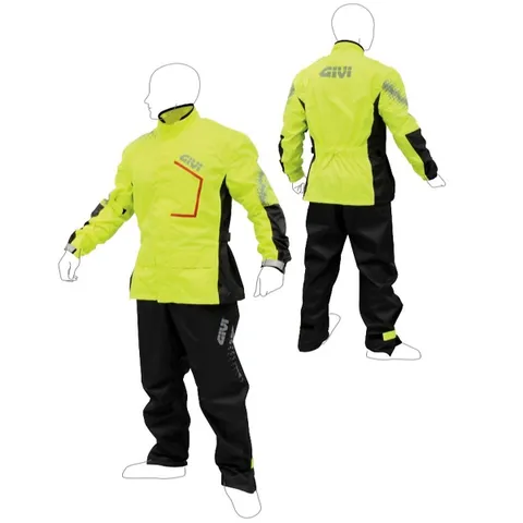 Bộ Áo Mưa Cao Cấp Givi PRS04 Vàng Neon với Dây Phản Quang - Chống Thấm, Thoáng Khí cho Du Lịch và Thể Thao
