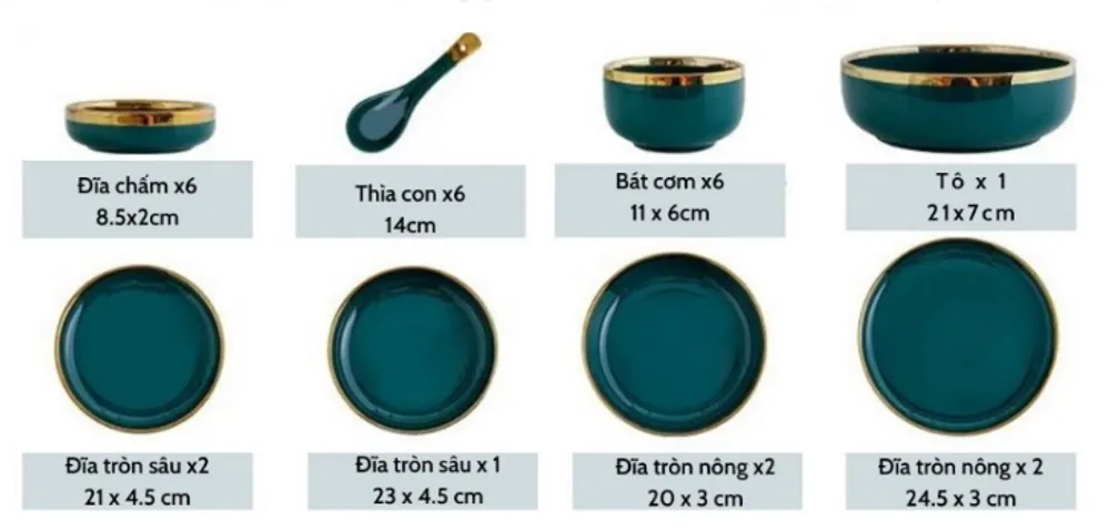 Bộ bát đĩa sứ cao cấp 26 món viền vàng - Thiết kế Bắc Âu sang trọng, chất liệu gốm sứ an toàn, hoàn hảo cho bữa tiệc và quà tặng.