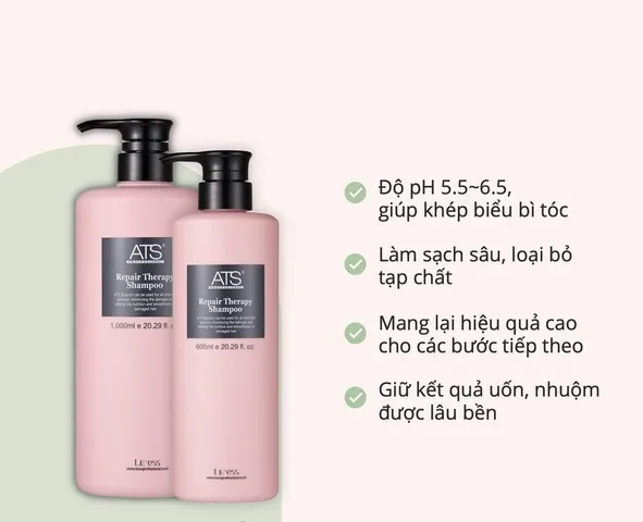 Bộ Dầu Gội Xả ATS Repair Therapy 1000ml - Hỗ Trợ Phục Hồi Tóc Khô Yếu, Cấp Ẩm, Làm Sạch, Dưỡng Bóng Mượt Chuyên Nghiệp