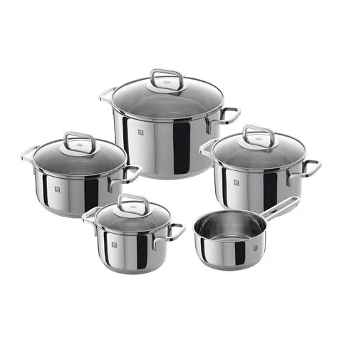 Bộ Nồi 5 Món Zwilling Quadro 65060-000 Cao Cấp - Thép Không Gỉ 18/10, Nắp Kính, An Toàn cho Mọi Loại Bếp