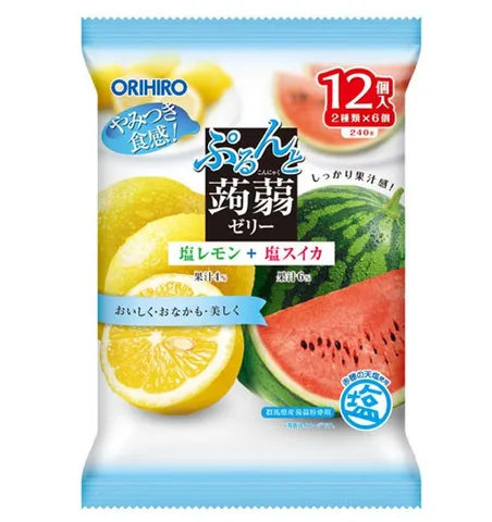 Combo 2 gói thạch trái cây Orihiro vị chanh và dưa hấu muối - Snack giải khát ngon miệng, tốt cho sức khỏe, giàu chất xơ cho trẻ em và người lớn