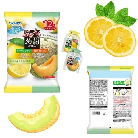 Combo 2 Gói Thạch Mềm Trái Cây Orihiro Nhật Bản Vị Chanh Dưa Lưới - Món Tráng Miệng Ngon, Giàu Vitamin, Thơm Ngọt, Dễ Ăn