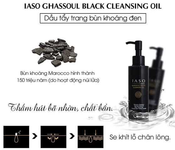 Dầu Tẩy Trang Bùn Khoáng Đen IASO Ghassoul - Làm Sạch Da Ngay Lập Tức, Se Khít Lỗ Chân Lông, Dành Cho Mọi Loại Da 150ml