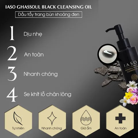 Dầu Tẩy Trang Bùn Khoáng Đen IASO Ghassoul - Làm Sạch Da Ngay Lập Tức, Se Khít Lỗ Chân Lông, Dành Cho Mọi Loại Da 150ml