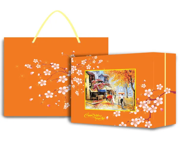 Hộp quà Tết 7 món HQ23520 - Trà, Bánh, Socola, Hạt và Trái Cây Sấy Sang Trọng - Quà Tết Cao Cấp Lì Xì An Lành