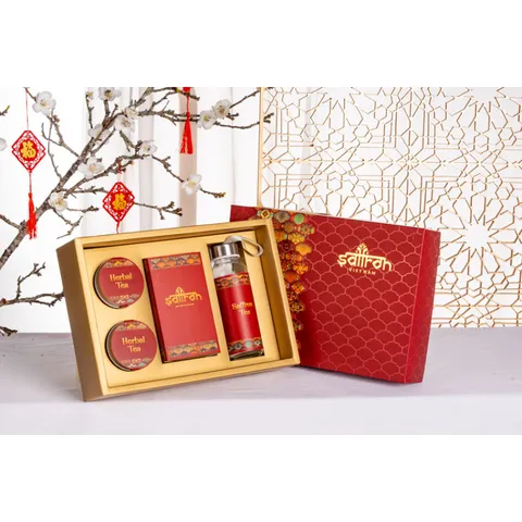 Hộp quà Tết Saffron Jahan 1gr Sang Trọng + 2 Loại Trà Hoa Hồng & Nhài - Món Quà Biếu Tết Ý Nghĩa Chất Lượng