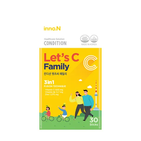 Bột Uống Inno.N Condition Let's C Family Hỗ Trợ Bổ Sung Vitamin C, Kẽm và B2 - Tăng Cường Đề Kháng, Hộp 30 Gói