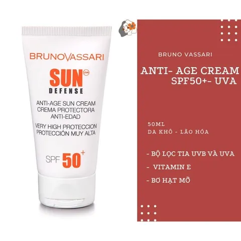Kem Chống Nắng Bruno Vassari Sun Defense Anti-Age SPF50 - Bảo Vệ Da Tối Ưu, Giữ Ẩm, Ngăn Ngừa Lão Hóa, 50ml