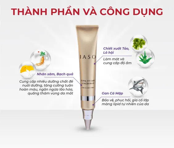 Kem Dưỡng Mắt IASO Total Eye Care Concentrate - Giúp Ngăn Ngừa Nếp Nhăn và Dấu Hiệu Tuổi Tác, Chăm Sóc Vùng Da Mắt Tươi Trẻ 40g