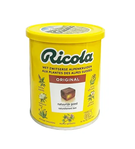 Kẹo ngậm thảo mộc Ricola Schweizer Kräuterzucker 250g - Hỗ trợ giảm ho, làm dịu cổ họng, không đường, hương vị tự nhiên từ 13 loại thảo mộc Đức