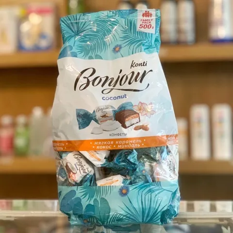 Kẹo Socola Dừa Hạnh Nhân Konti Bonjour Coconut - Hương Vị Ngọt Bùi, Túi 500g, Quà Tặng Sang Trọng, Hảo Hạng