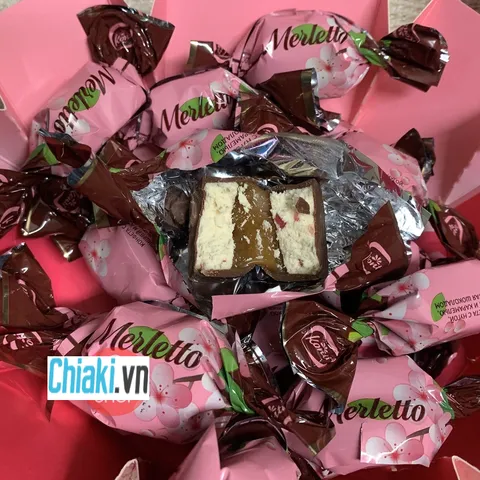 Kẹo Socola Vị Anh Đào Merletto Nga - Hương Vị Độc Đáo Caramel Sang Trọng, Quà Tết Ý Nghĩa 150g