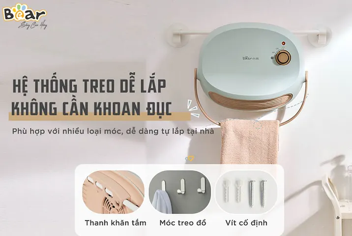 Máy Sưởi Đa Năng Bear DNQ-A19B1 - Công Nghệ PTC Nhanh, Thiết Kế Gọn Nhẹ, Chống Thấm IPX2 Cho Phòng Tắm, Phòng Khách, Phòng Ngủ