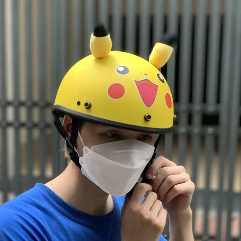 Mũ Bảo Hiểm Nửa Đầu Pikachu Tai Dễ Thương - Mũ Bảo Vệ Chất Lượng Cao Dành Cho Fan Anime - Đẹp, Độc, Thời Trang