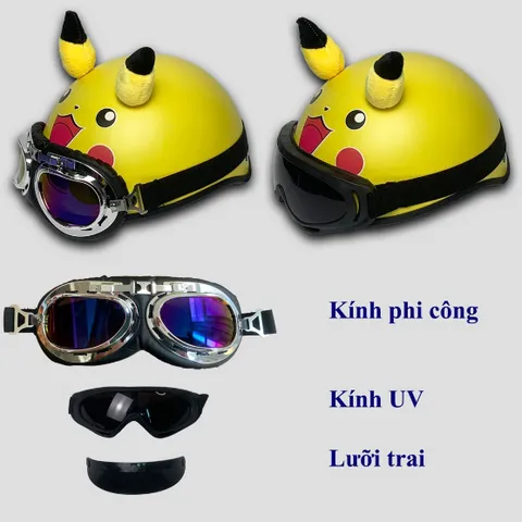 Mũ Bảo Hiểm Nửa Đầu Pikachu Tai Dễ Thương - Mũ Bảo Vệ Chất Lượng Cao Dành Cho Fan Anime - Đẹp, Độc, Thời Trang