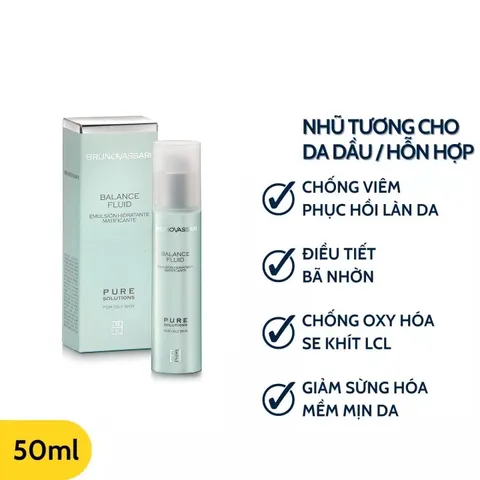 Nhũ tương kiềm dầu Bruno Vassari Pure Solutions Balance Fluid 50ml - Dưỡng ẩm, se khít lỗ chân lông, ngăn ngừa mụn cho da dầu
