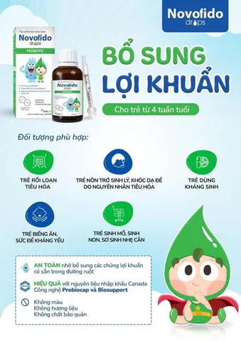 Novofido Drops - Hỗ Trợ Bổ Sung Lợi Khuẩn Cho Bé, Cải Thiện Hệ Tiêu Hóa, An Toàn và Lành Tính, 15ml