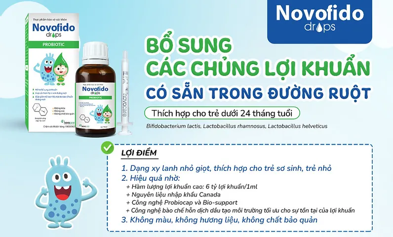 Novofido Drops - Hỗ Trợ Bổ Sung Lợi Khuẩn Cho Bé, Cải Thiện Hệ Tiêu Hóa, An Toàn và Lành Tính, 15ml