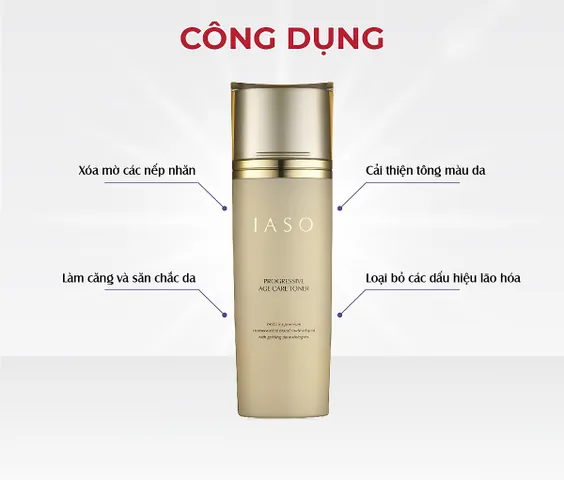 Nước Hoa Hồng IASO Progressive Age Care Toner 180ml - Hỗ Trợ Trẻ Hóa Da, Dưỡng Ẩm, Làm Mờ Nếp Nhăn, Phù Hợp Với Mọi Loại Da