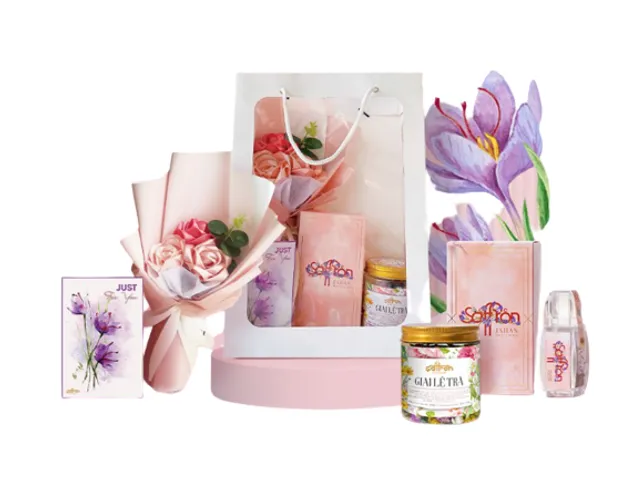 Set quà tặng Saffron nhụy hoa nghệ tây Jahan và trà hoa - Quà sức khỏe và làm đẹp cho phụ nữ, thiết kế nữ tính, sang trọng
