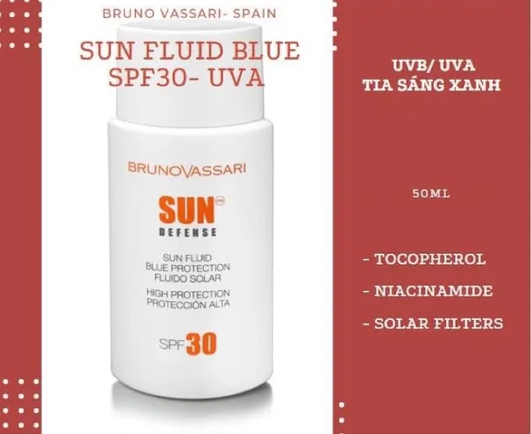 Sữa Chống Nắng Bruno Vassari Sun Fluid Blue Protection SPF30 - Bảo Vệ Da Khỏi Tia UV, Thấm Nhanh, Chống Nước, 50ml