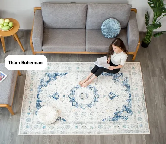 Thảm Trải Sàn Bohemian Cao Cấp TSL06 Ghome - Họa Tiết Retro Chất Liệu Cashmere Mềm Mại, Kích Thước Đa Dạng