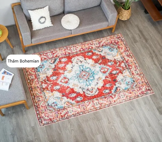Thảm Trải Sàn Bohemian Cao Cấp TSL06 Ghome - Họa Tiết Retro Chất Liệu Cashmere Mềm Mại, Kích Thước Đa Dạng