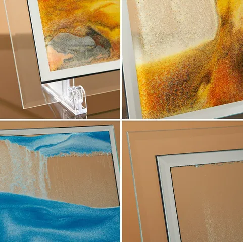 Tranh Cát Chảy 3D Để Bàn Trang Trí Khung Chữ Nhật - Nghệ Thuật Thư Giãn Sống Động, Chất Liệu Thủy Tinh và Acrylic