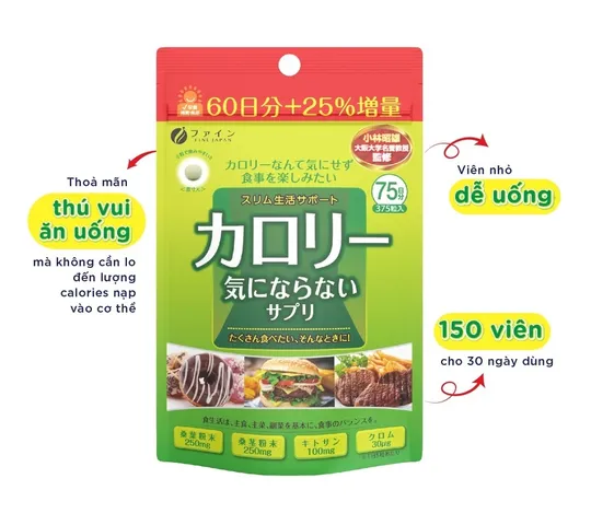 Viên uống giảm cân Fine Japan Kalorie 375 viên - Hỗ trợ tiêu hóa, đào thải mỡ thừa, giữ dáng thon gọn hiệu quả.