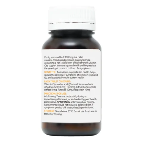 Viên uống hỗ trợ miễn dịch Purity Immune Bio HSC 1000mg - Bổ sung Vitamin C hữu cơ sinh học, tăng cường sức đề kháng và bảo vệ sức khỏe