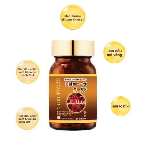 Viên uống hỗ trợ phòng đột quỵ Biken Kinase Gold - Tăng cường trí nhớ, ổn định huyết áp, lưu thông máu hiệu quả, gói 60 viên.